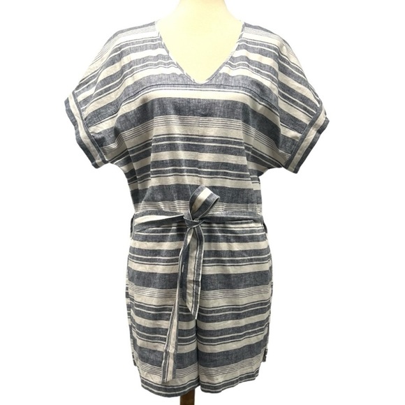 Madewell Perimeter Striped Linen Blend V Neck Casual Romper Women’s Large - Picture 4 of 15